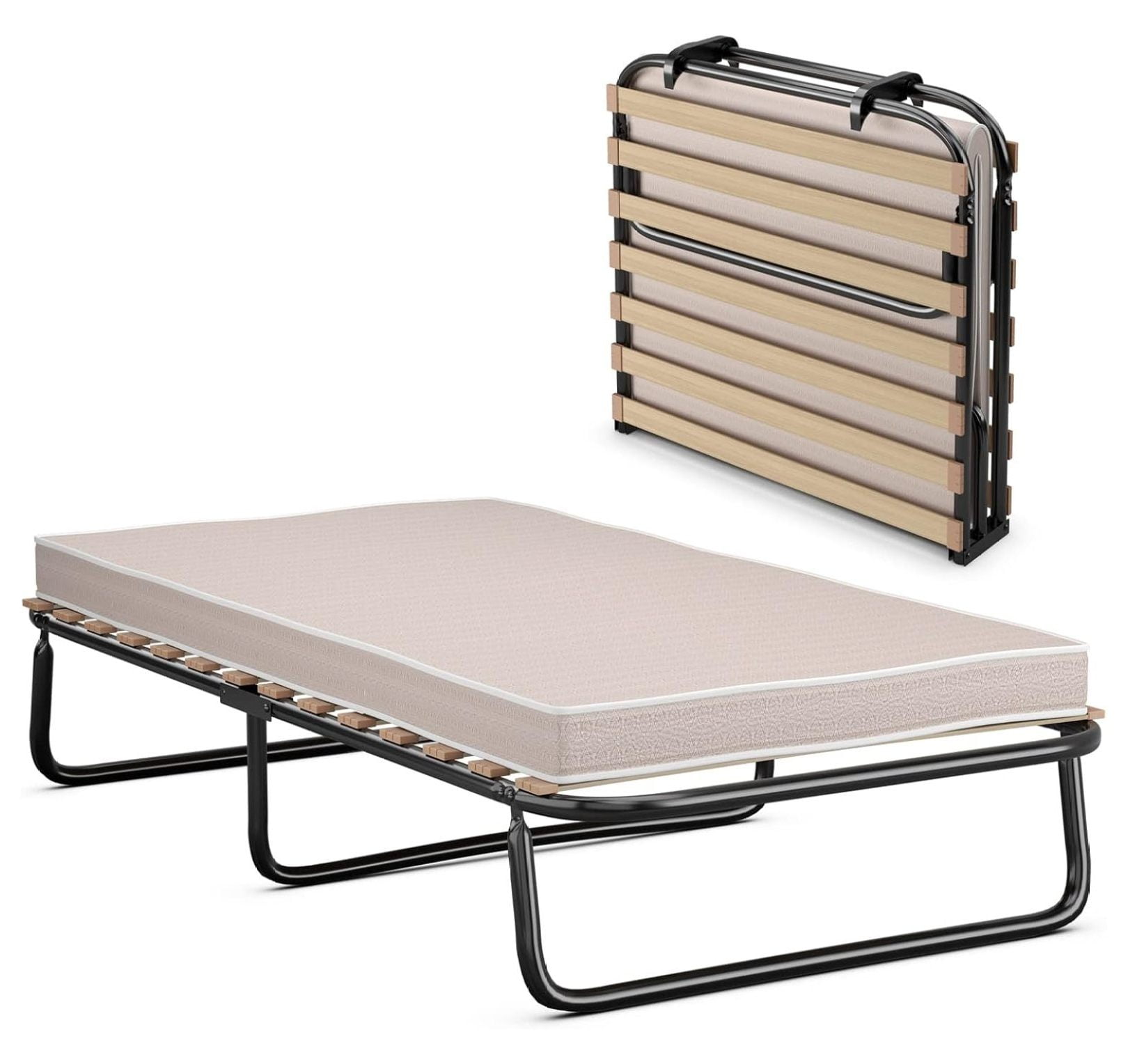 Folding Bed Cot Size, Rollaway Guest Bed with Memory Foam Mattress and