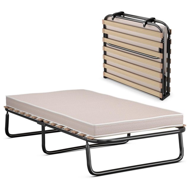 Folding Bed Cot Size, Rollaway Guest Bed with Memory Foam Mattress and