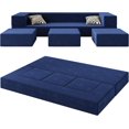 Folding Bed Couch, 80''W Floor Foam Sofa with 3Ottomans& Washable