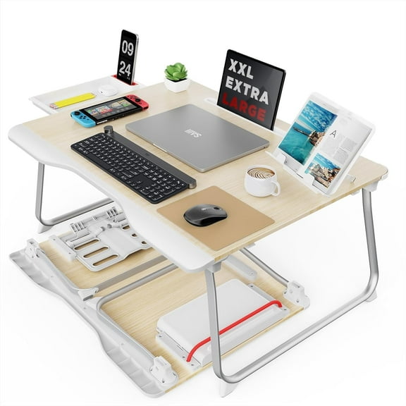 Folding Bed Desk for Laptop, Eating Breakfast, Writing, Gaming,  25.6" x 19.3" Portable Floor Stand Laptop Desk Table for Adult,,  Bed Tray Table Lap Desk
