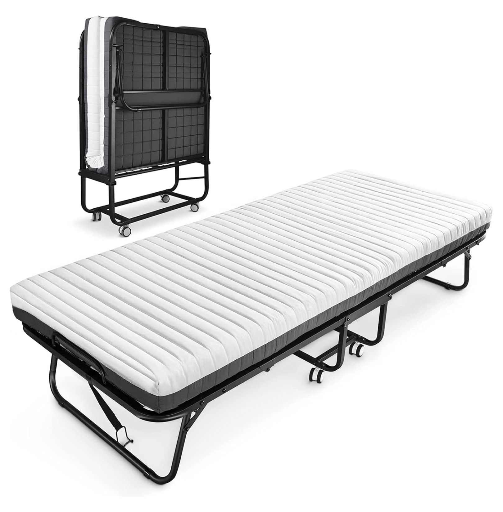 Folding Bed with Luxurious Memory Foam Mattress, Portable Foldable Roll