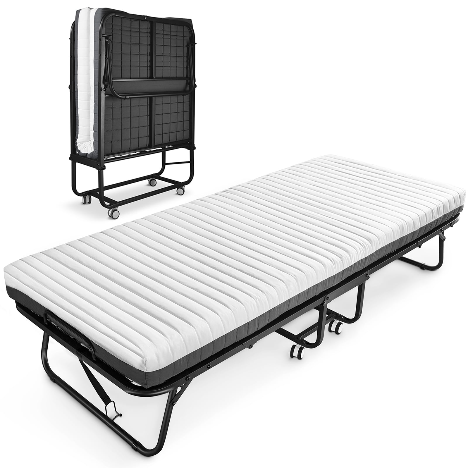 Folding Bed with Luxurious Memory Foam Mattress and Sturdy Metal Frame