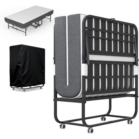 Folding Bed with Mattress,5-Inch Memory Foam Foldable Bed for Adults,500lbs Capacity Rollaway Bed with Storage Cover and Sturdy Metal Frame,Space Saving Portable Guest Bed,75"*37.4"