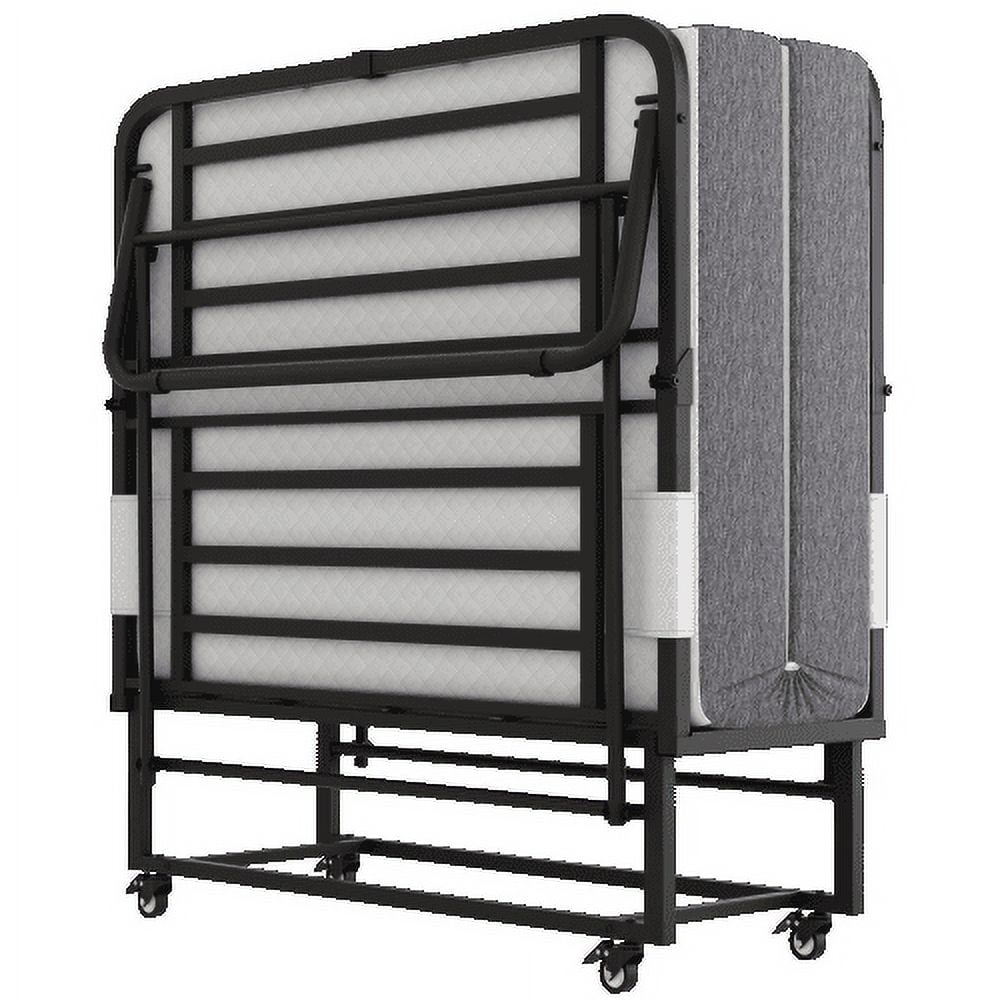 Folding Bed with Mattress 75" x 46" Rollaway Guest Bed Portable Foldable Bed for Adults with 5" Memory Foam Mattress Space-Saving Sturdy All Metal Steel Pipe Frame