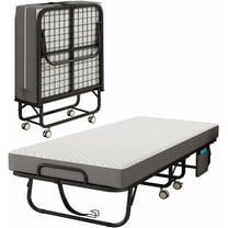 Folding Bed with Mattress for Adults, 75" x 31"Portable Cot-Size Rollaway Bed, Metal Frame Foldable Guest Bed with Memory Foam Mattress,Daybed or Extra Sleeping Space with Side Storage Pocket