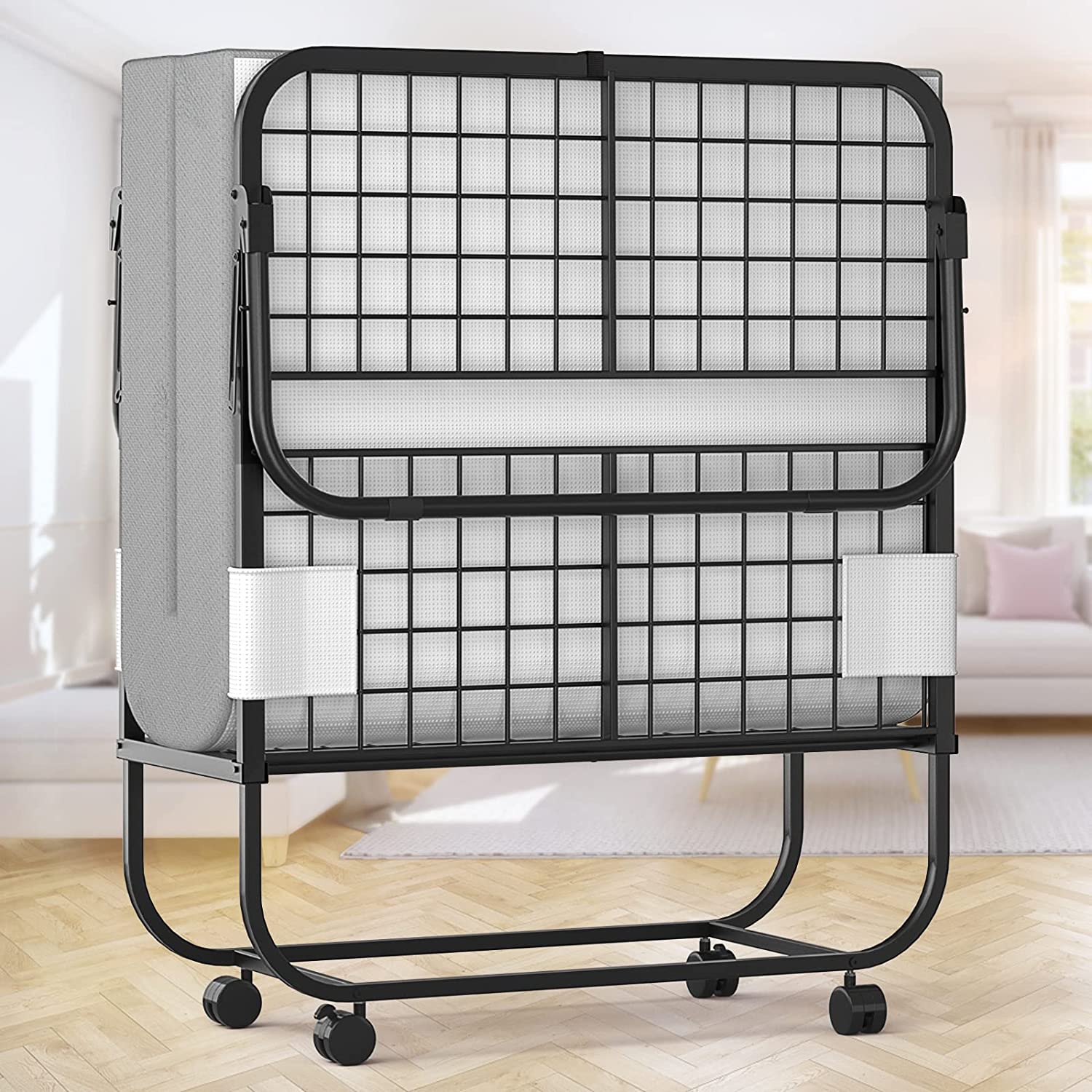 Folding Bed with Mattress for Adults Portable Rollaway Guest Bed Cot