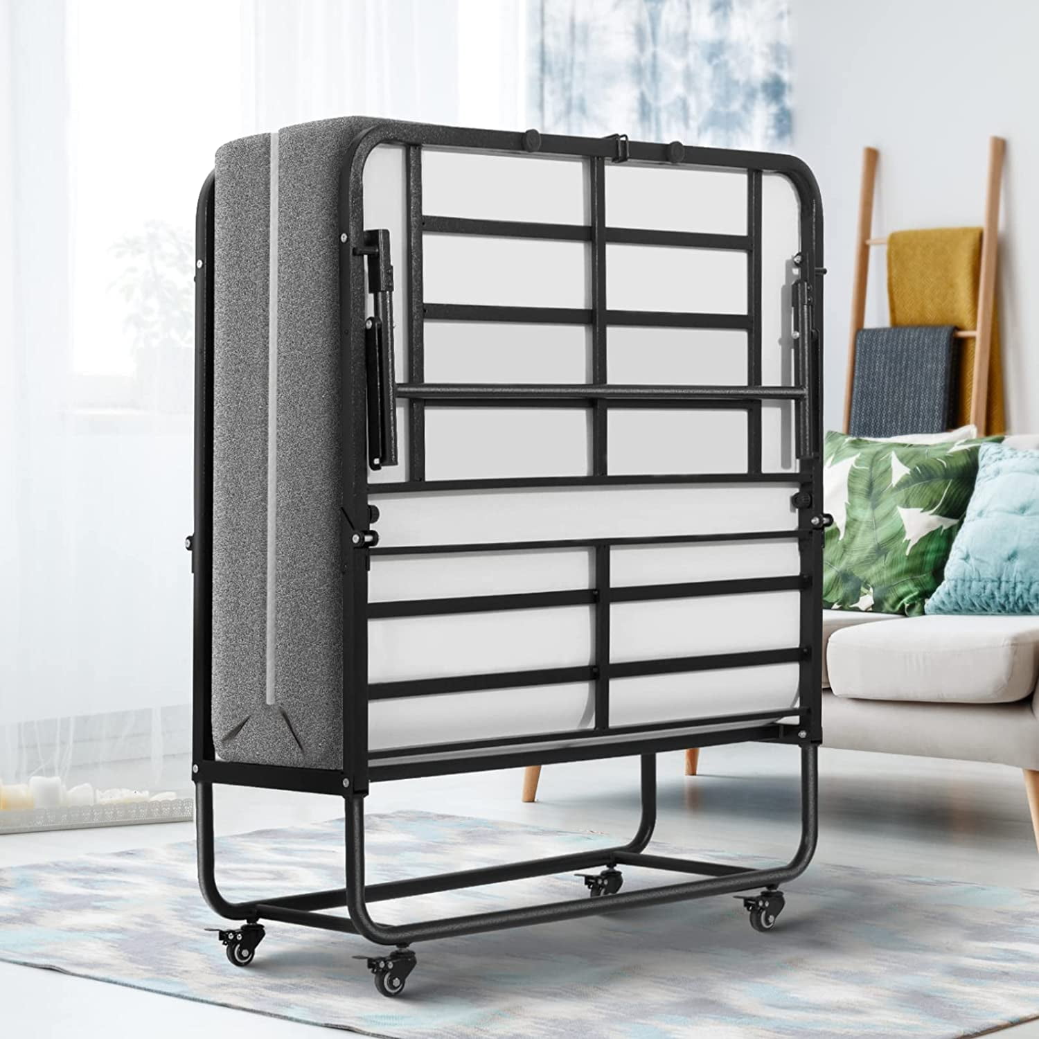 Folding Bed with Mattress Cot Size, Portable Foldable Guest Bed for