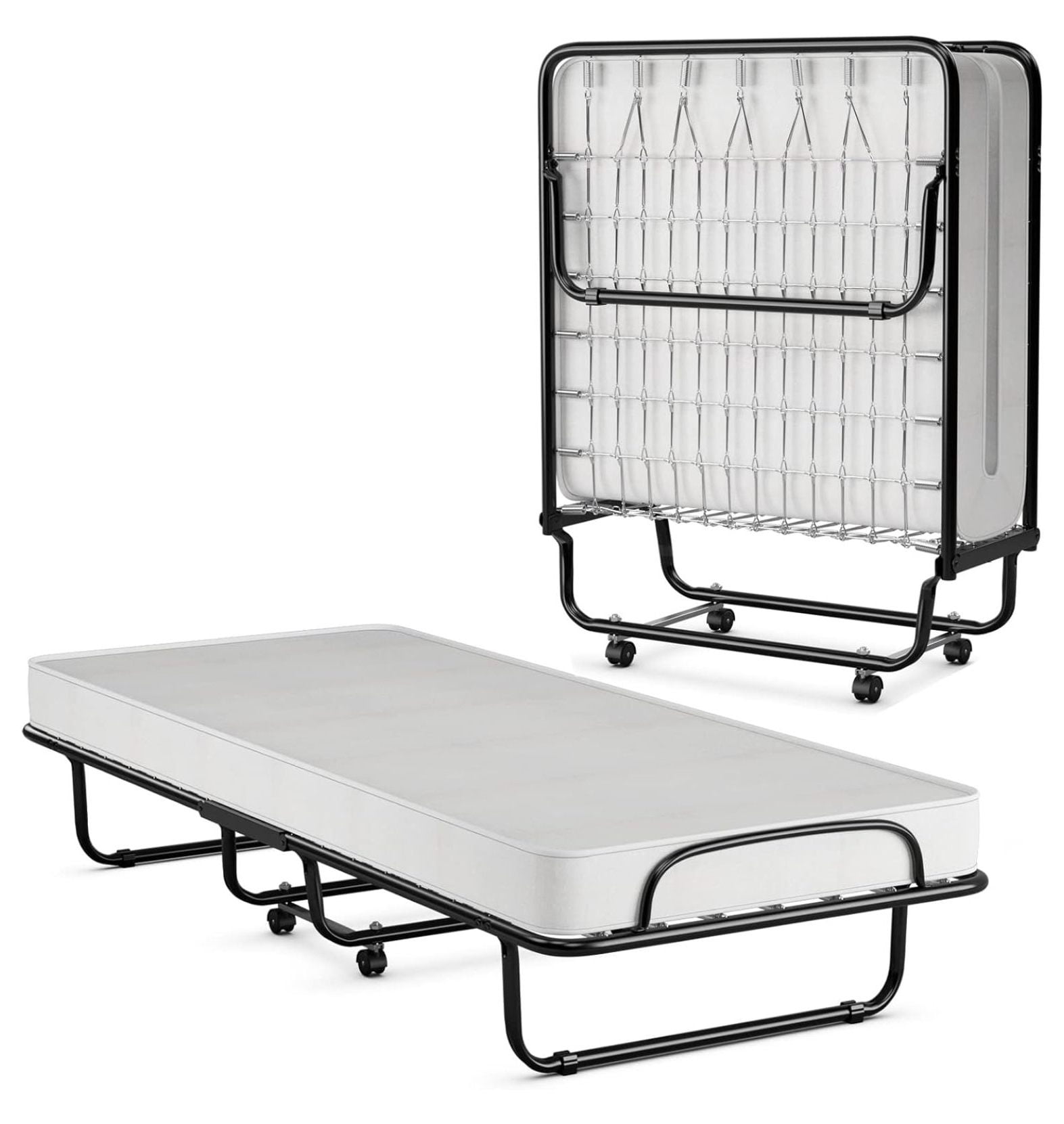 Folding Bed with Memory Foam Mattress Cot Size, Portable Rollaway Bed