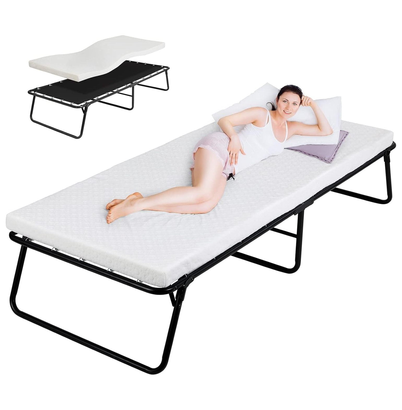 Folding Bed,Rollaway Bed with Mattress for Adults,Foldable Bed,Portable