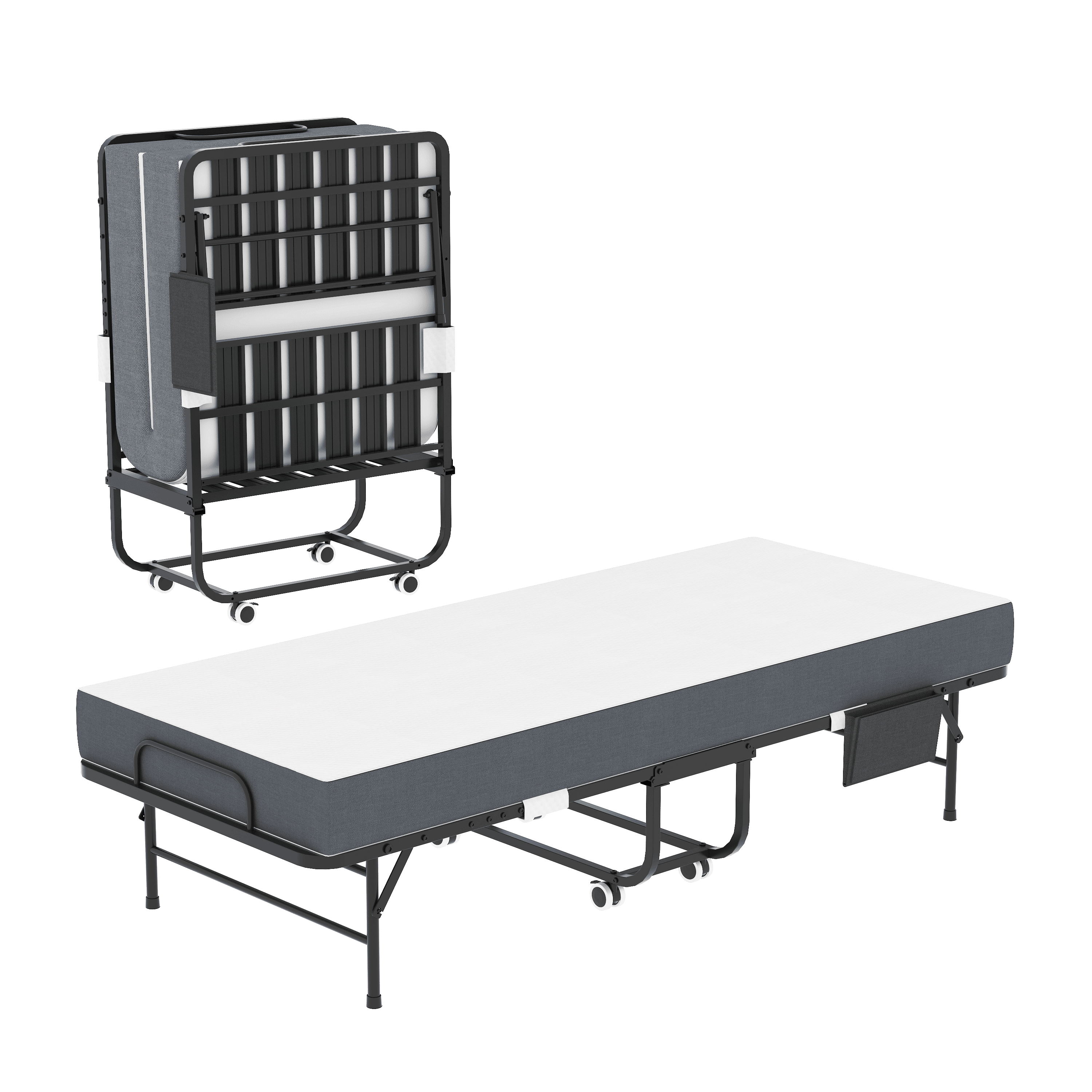 Folding Bed with 5-Inch Memory Foam Mattress, Rollaway Guest Bed, Steel Frame on Wheels, Space-Saving Twin Size