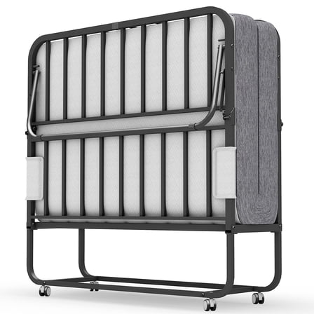 Folding Bed with Mattress for Adults , 75" x 38" Folded Bed, Twin Bed for School/Hospital, Rollaway Bed for Guest Bed with Sturdy Frame