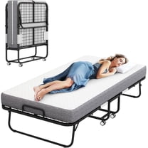 Folding Bed with Mattress, 75''x38'' Twin Size Rollaway Bed with Upgraded Rugged Frame, Guest Portable Foldable for Adults, Space-Saving Fold up