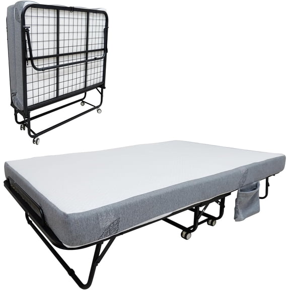 Folding Bed with Mattress – Portable Rollaway Bed with 4" Memory Foam Mattress for Adults, Metal Frame, Space Saving for Office & Apartment