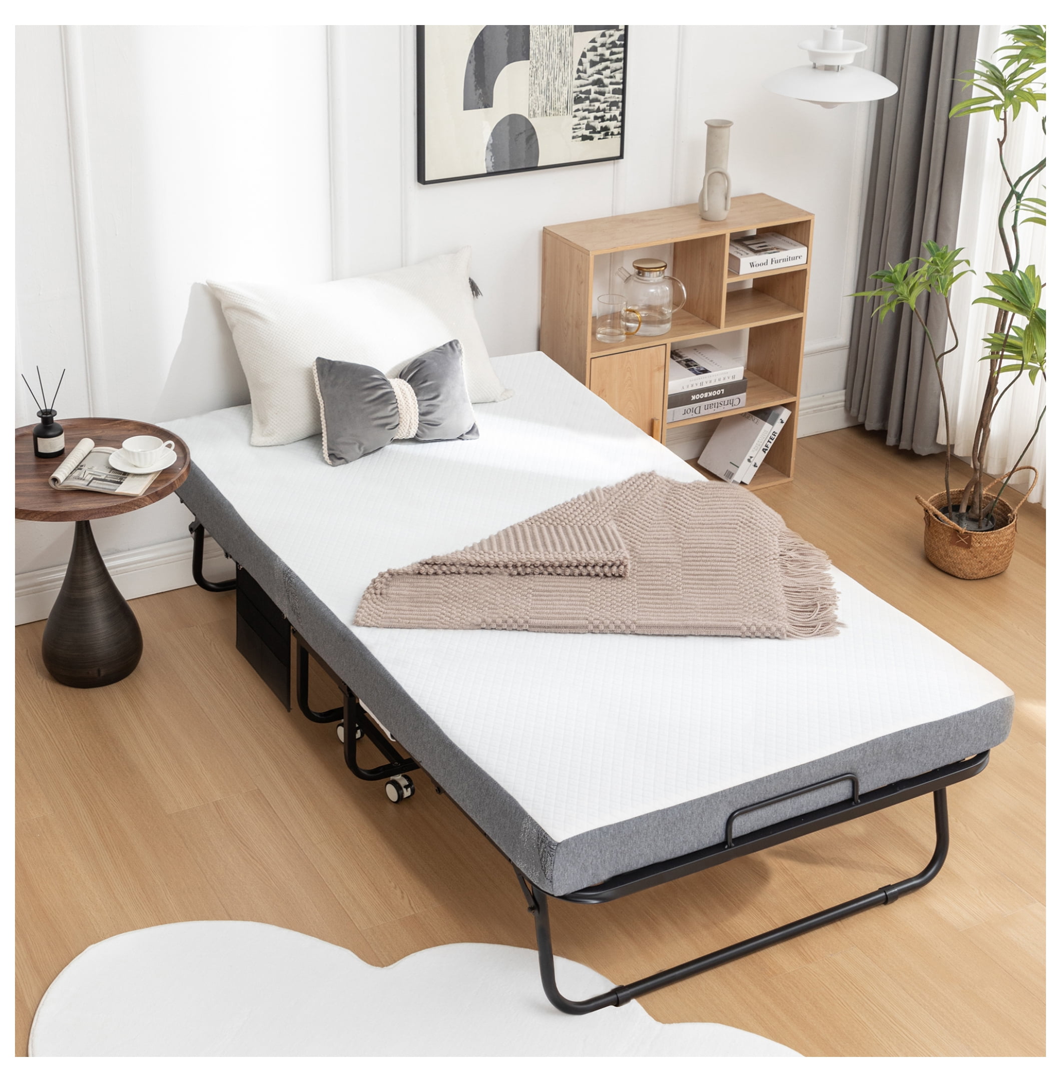 Folding Bed with Mattress, SPortable Foldable Bed with Storage Cover ...