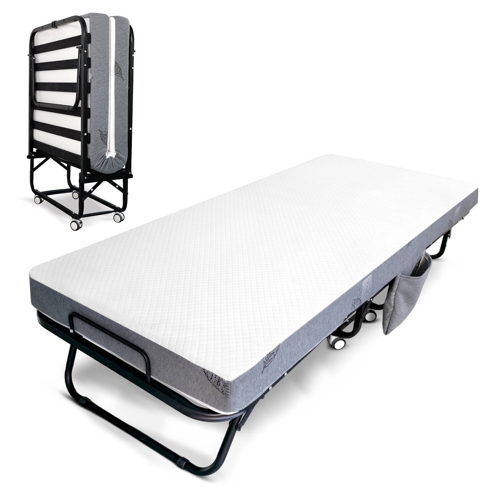 Folding Bed with Mattress for Adults, Single Size Portable Foldable Bed ...