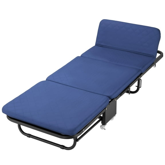 Folding Bed with Memory Foam Mattress, 71 x 26 inches, Navy Blue, Portable Rollaway Cot