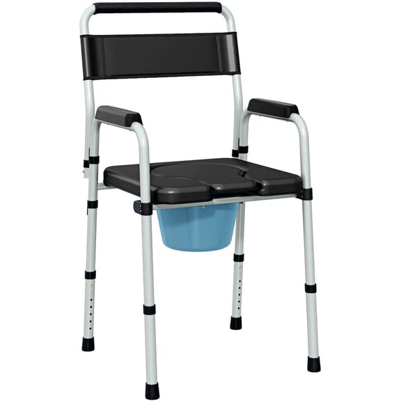 Folding Bedside Commode, 7 Height Adjustable Commode Chair for Toilet, Portable Toilet Commode, Drop Arm Commode with Backrest, Foldable Potty Chair Durable Toilet Chair for Adults and Seniors
