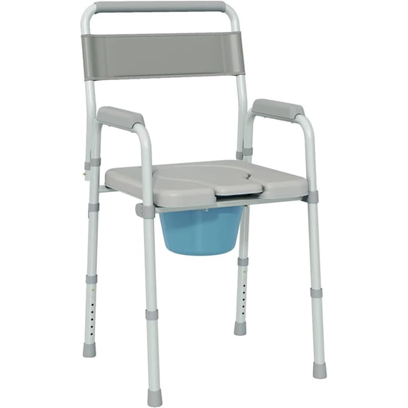Folding Bedside Commode, 7 Height Adjustable Commode Chair for Toilet, Portable Toilet Commode, Drop Arm Commode with Backrest, Foldable Potty Chair Durable Toilet Chair for Adults and Seniors