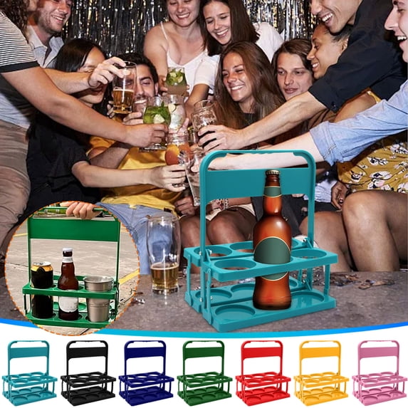 Folding Beer Basket Carrier 6-Bottle Drink Holder | Portable Foldable Water Bottle Rack with Handle | Sturdy Plastic Beverage Organizer for Cans & Bottles | Compact Storage for Sports, Parties