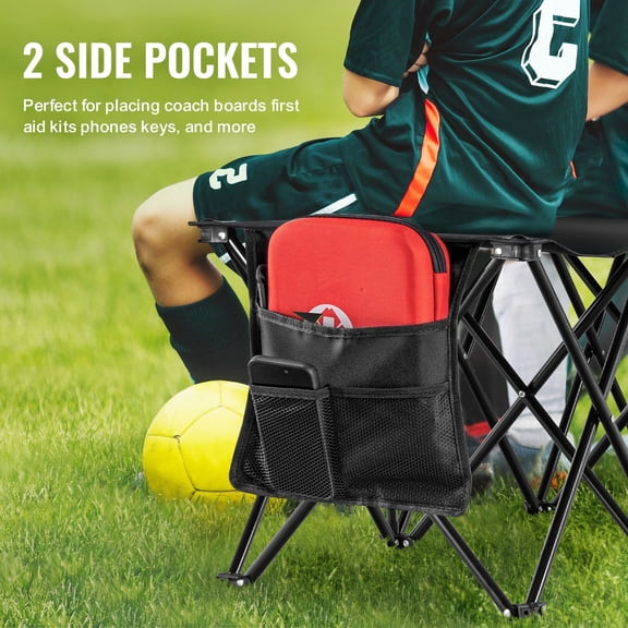 Portable Folding Bench for 6 People, Foldable Soccer Team Sideline Seating with Side Storage Pockets and Carrying Bag, 600D Oxford Fabric Bench for Sports Events Camping Outdoor Gatherings