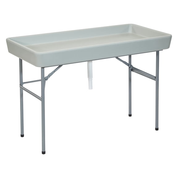 Folding Beverage Ice Cooler Table in Resin with Sateen removable skirt