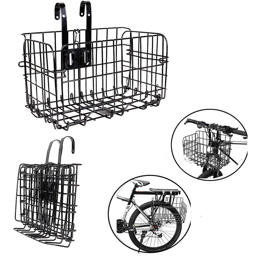 Folding Bike Basket Bicycle Front Rear Metal Wire Mesh Storage Carrier ...