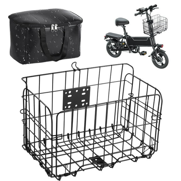 Bike Basket Front/Rear,Folding Bike Basket with Removable Liner Bag,Large Quick Release Design Metal Bike Basket for Adult Women/Men Carrying Dogs, Pets