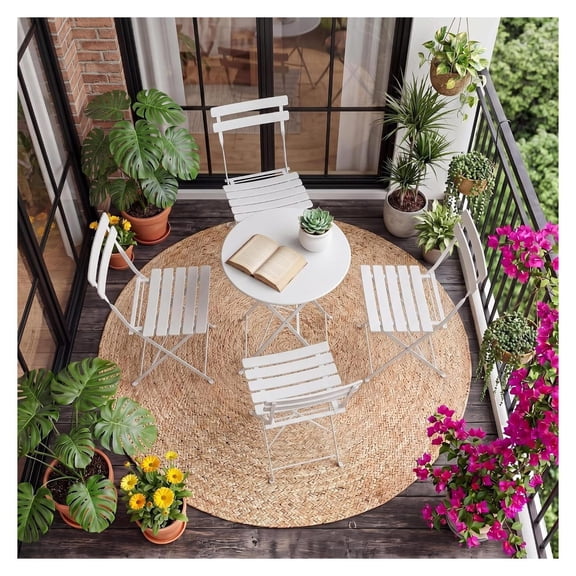 Folding Bistro Table and Chairs Set of 4, 5 Piece White Patio Furniture, Lightweight Outdoor Bistro Set with Table for Balcony, Garden, Yard, Small Space Dining Coffee Table