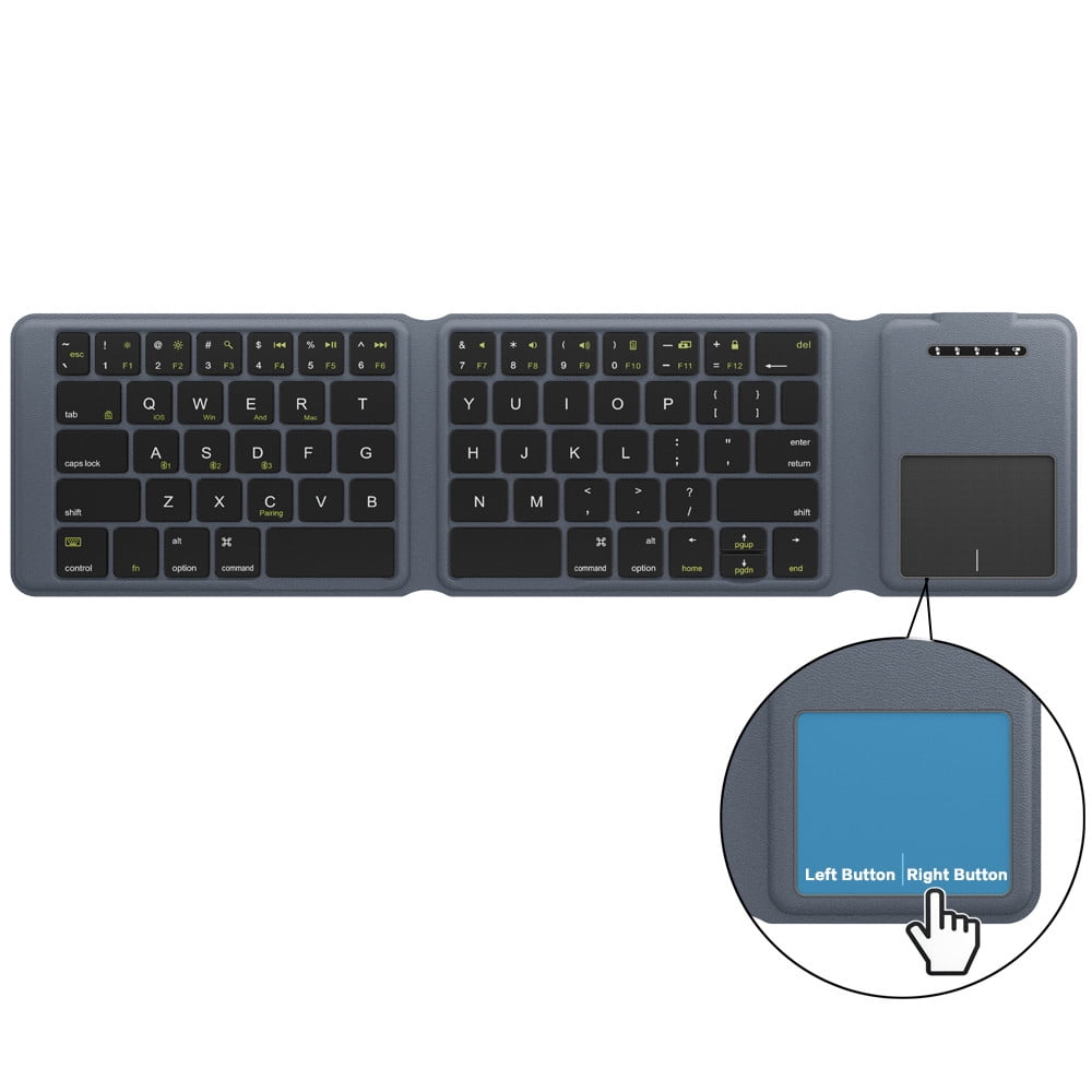 Folding Bluetooth Keyboard with Leather Case, Rechargeable Wireless Keyboard Built-in Touchpad & Left/Right Buttons