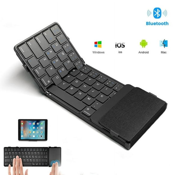 Folding Bluetooth Keyboard with Touchpad Wireless Foldable Keyboard with PU Leather for iOS Android Windows,Support 3 Devices (Spanish)