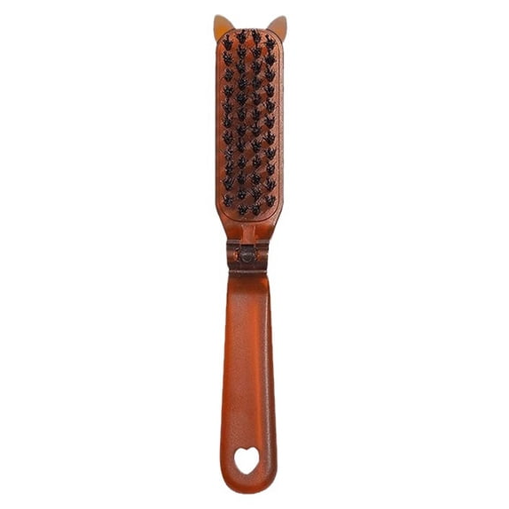 Folding Boar Bristle Hair Brush Travel Pocket Comb for Thick Thin Curly Straight Hair Anti-static, 18x3x3 cm, Brown