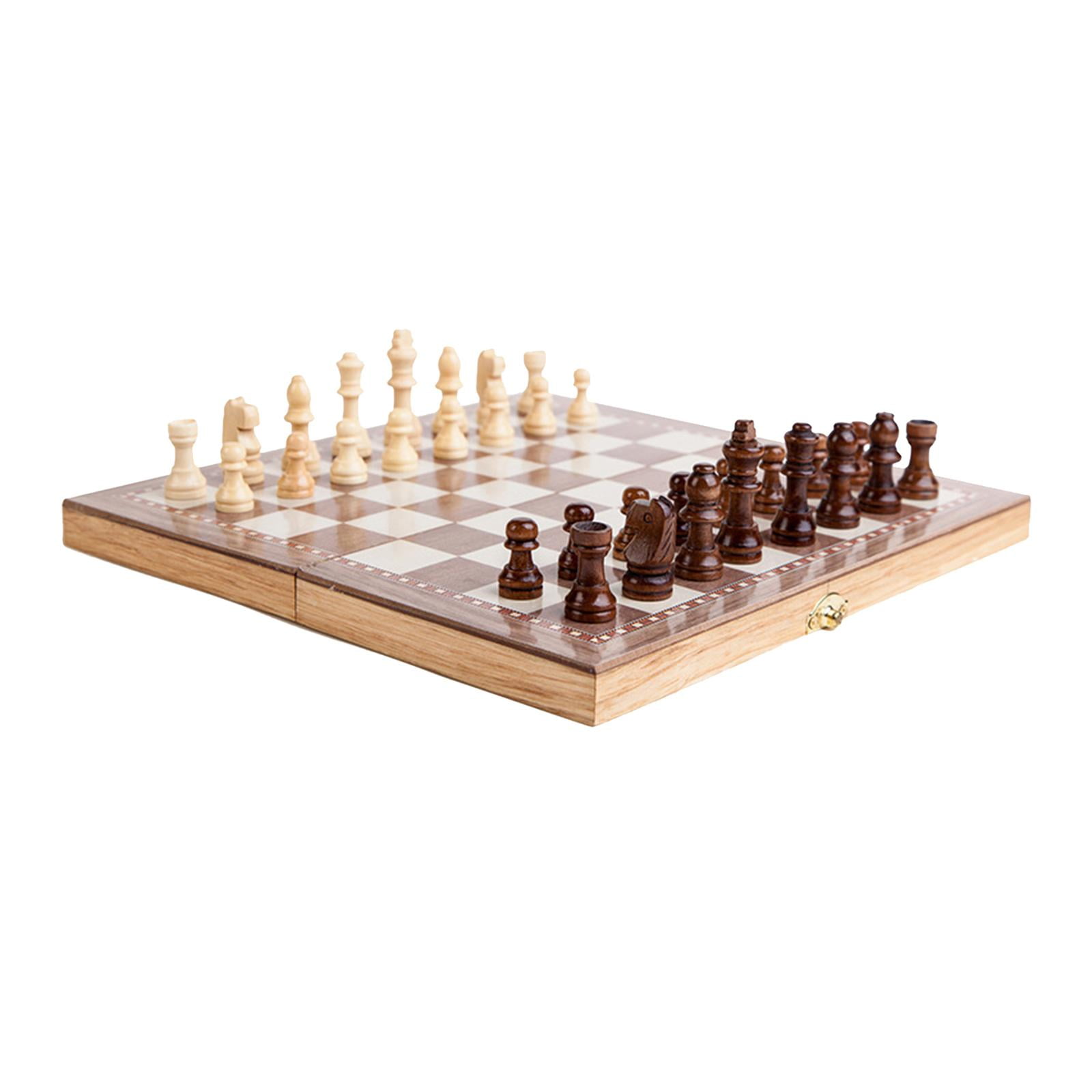 Folding Board Game Wooden Chess Set Chess Checkers Backgammon 3 in Heimreise 11.8x11.8inch