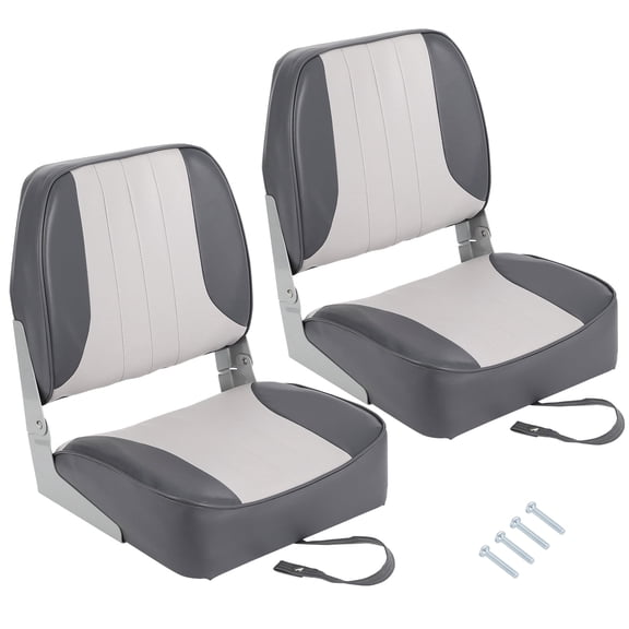 Folding Boat Seat with Backrest - High-Strength Portable Boat Chair, Universal Fit with 5"x5" Mounting Holes for Fishing & Jon Boats, Includes Tie-Down Strap, grey