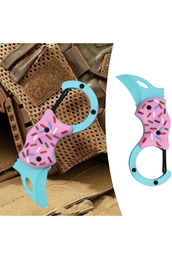 Folding Box Cutter,Donut Pattern Keychain Multi-Tool,Stainless Steel Compact Foldable EDC Cutter,Portable Utility Gadget for Daily Outdoor DIY Cutting,1PC,Blue