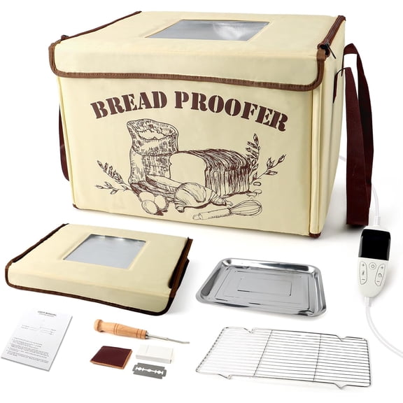 Folding Bread Proofing Box with 50-113 Temp Control, Large Dough Proofing Box with 3-Side Heating Precise Control 48H Timer, Metal Rack & Tray for Sourdough, Bread Baking, Yogurt, Pizza, Kombucha
