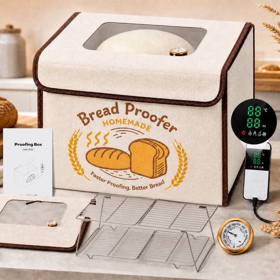 YEERSWAG Dough Proofer, Folding Bread Proofing Box 38 Qt with 68-104F Temperature Control & 48H Timer, Collapsible Fermentation Box with Metal Rack for Sourdough, Pizza Dough, Yogurt