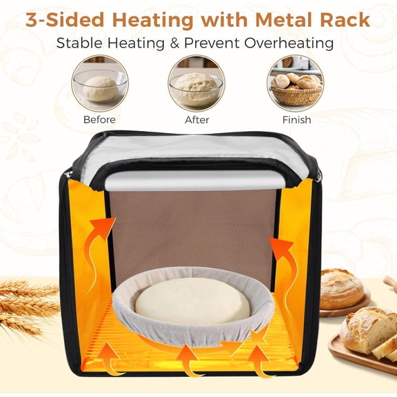 Folding Bread Proofing Box - Fabric Dough Proofer with 65-125℉ Temp Control & 25-Timer Options, Sourdough Starter Warmer with Humidity Meter & Metal Rack for Sourdough Pizza Yogurt Kombucha