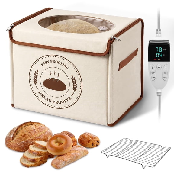 MYMULIKE Foldable Bread Sourdough Proofing Box, 15.75 x 11.81 x 11.81 in, 3Side Uniform Heating, Builtin Hygrometer, 70122F 124H Timer, Flat Fold Storage with Stainless Steel Rack