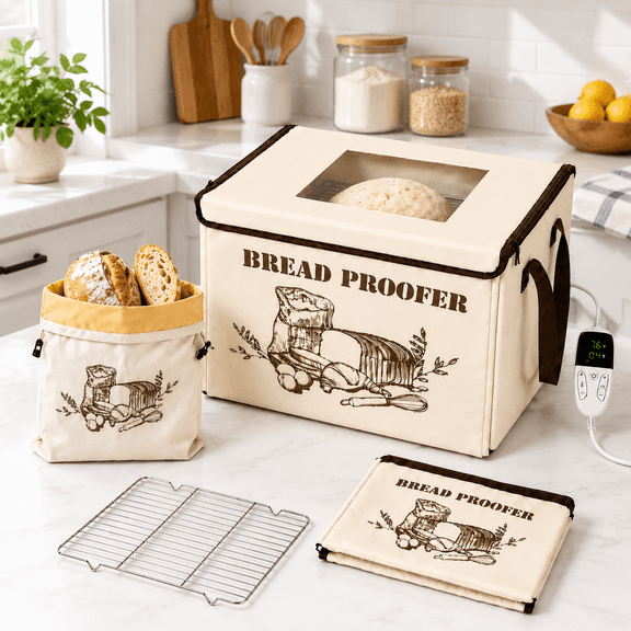 Folding Bread Proofing Box with Temp Control, Includes Beeswax Bread Bag