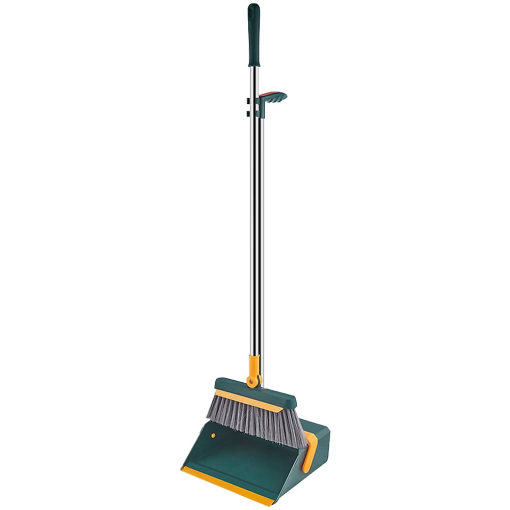 Folding Broom Dustpan Brush and Standing Long Handle with Convenient ...