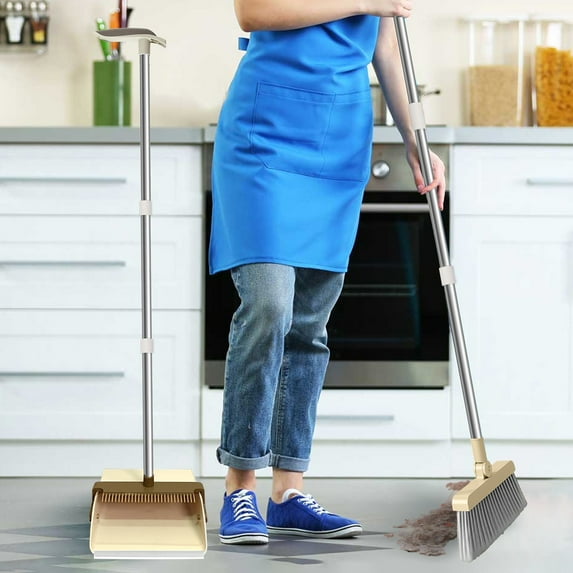 Folding Broom and Dustpan Set, Lazy Sweeping Kit with Comb Teeth, ABS Plastic Broomstick, Efficient Floor Cleaning, Pet Hair Removal, Space-Saving Storage, Soft Hard Bristles for All Floors