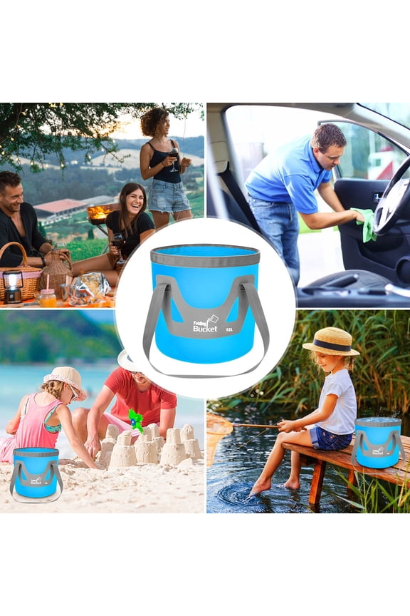 Folding Bucket Kadlawus Folding Bucket, 12L Portable Collapsible Water Container for Fishing, Camping, Hiking, Car Washing, Waterproof Durable Tarpaulin Bucket with Handle