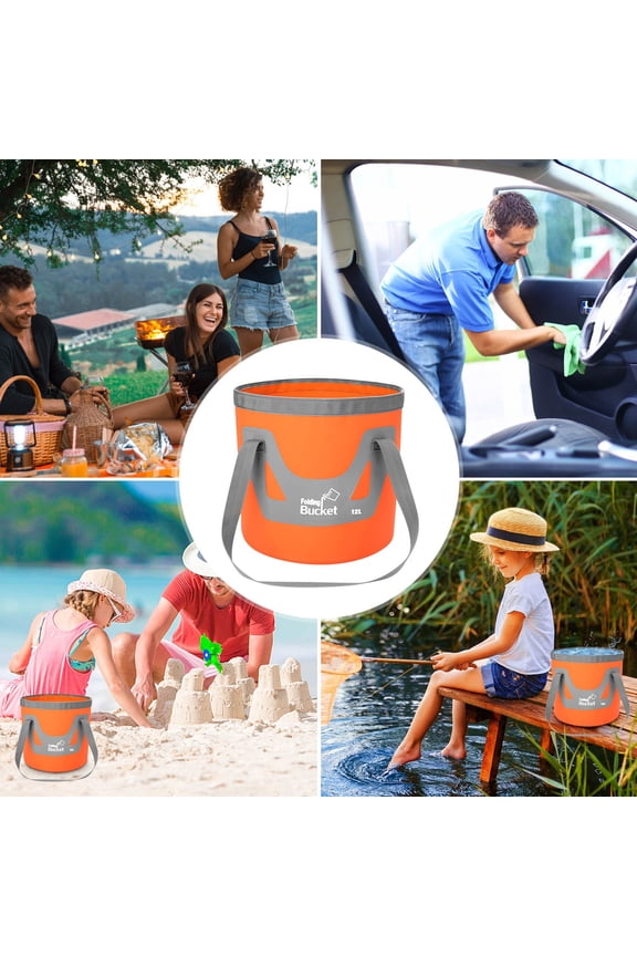 Folding Bucket Kadlawus Folding Bucket, 12L Portable Collapsible Water Container for Fishing, Camping, Hiking, Car Washing, Waterproof Durable Tarpaulin Bucket with Handle