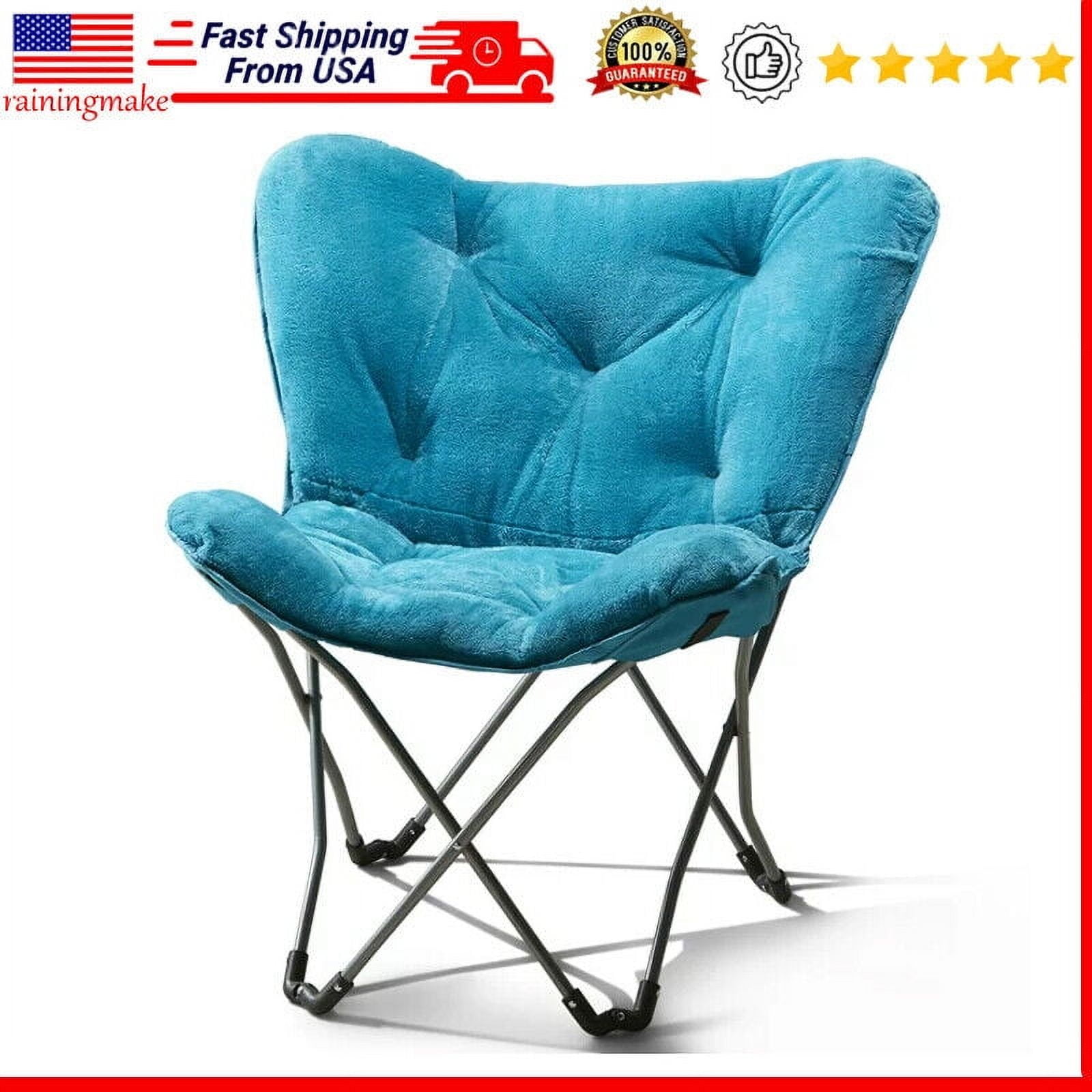 Medium Blue Microfiber Butterfly Accent Chair with Metal Frame