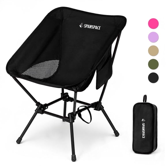 Spanspace Folding Camping Chair, Foldable Outdoor Lawn Chair with Cup Holder and Carry Bag, Heavy Duty 350LBS Capacity, Portable Lightweight Camping Chair for Camping, Backyard, Beach, Black