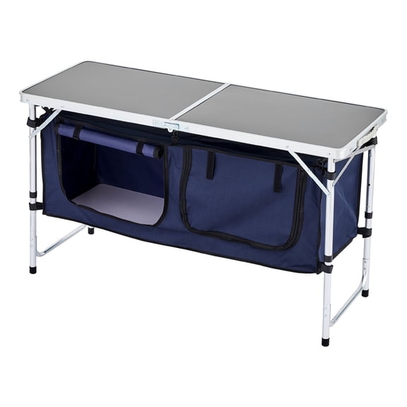 Folding Camp Kitchen Table with Adjustable Legs, Portable Aluminum Outdoor Cook Station for Camping, Picnics & Tailgating