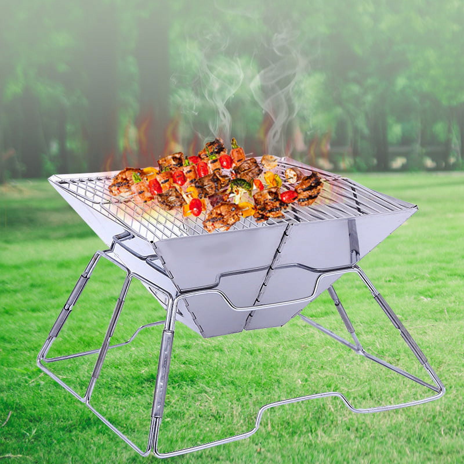 Folding Stainless Steel Grill Rack Mesh Portable Backpacking Camping Stove  Oven Campfire BBQ Grill Stand Barbecue Accessories