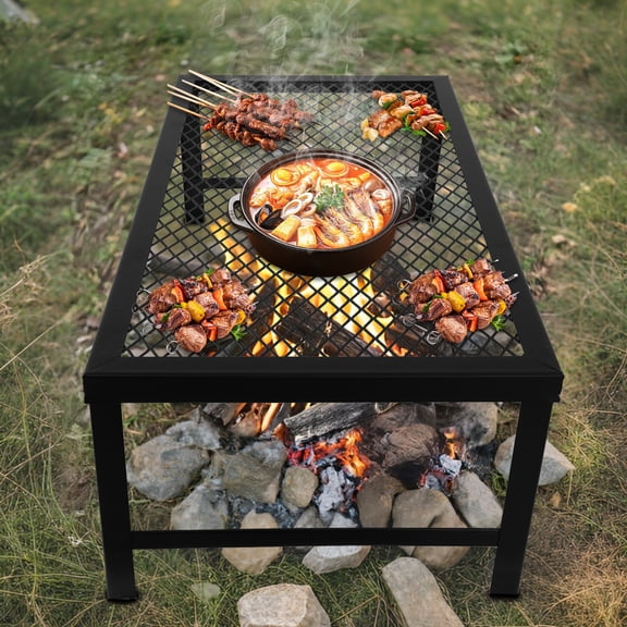 Folding Campfire Grill For Outdoor Cooking, Portable BBQ Grill With Heavy Duty Iron Construction, 44 Lbs Capacity, Easy Carry, Black