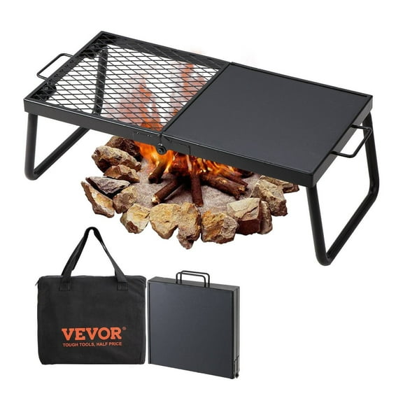 Folding Campfire Grill, Heavy Duty Steel Mesh Grate, 22.4" Portable Camping Grates Over , Camp Fire Cooking Equipment with Legs Carrying Bag, Grilling Rack for Outdoor Open Flame Cooking