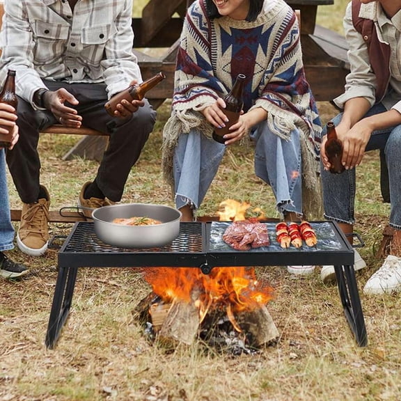 Folding Campfire Grill, Heavy Duty Steel Mesh Grate, 22.4" Portable Camping Grates Over Fire Pit, Camp Fire Cooking Equipment With Legs Carrying Bag, Grilling Rack For Outdoor Open Flame Cooking